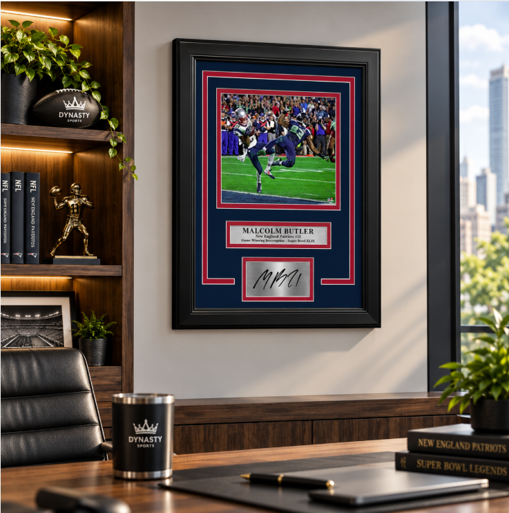 Malcolm Butler Super Bowl Interception New England Patriots 8x10 Framed Photo and Engraved Autograph