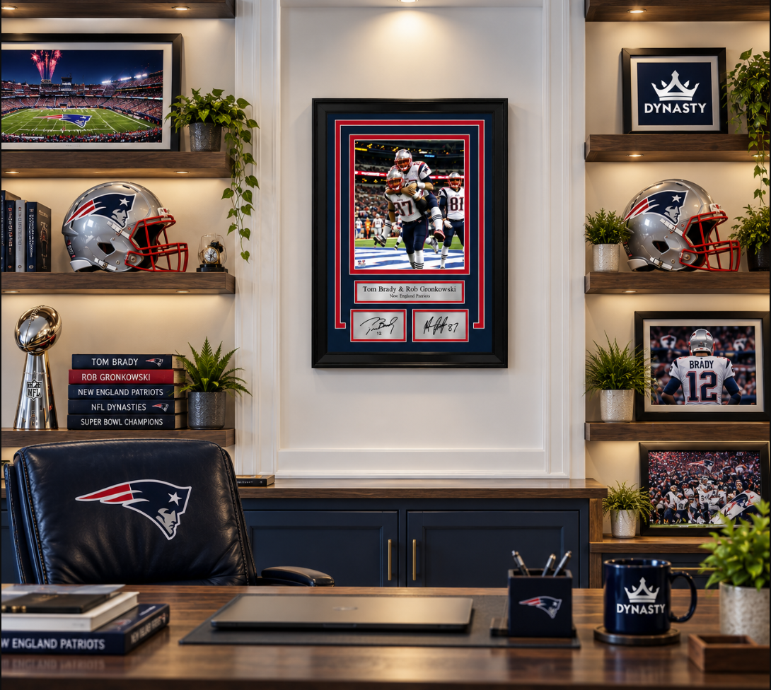Tom Brady & Rob Gronkowski New England Patriots 8x10 Framed Football Photo with Engraved Autographs