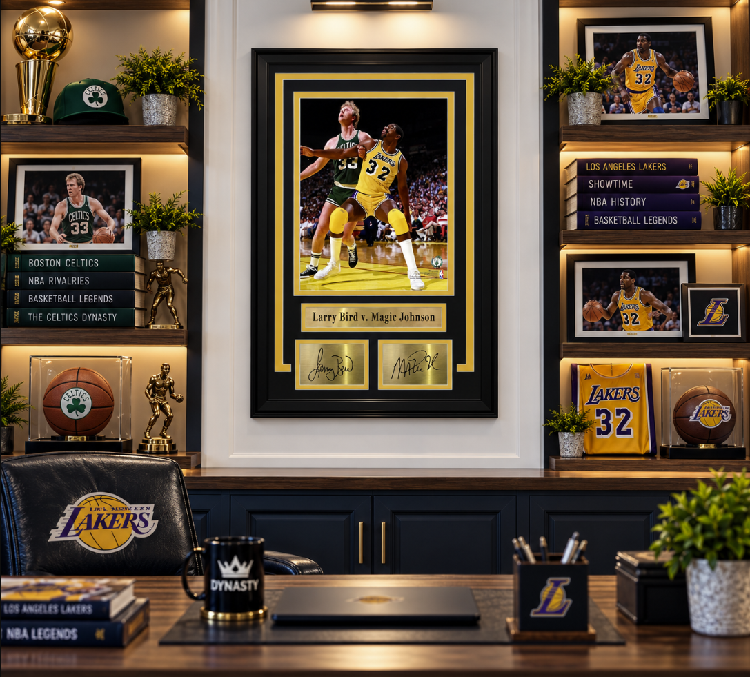 Larry Bird v. Magic Johnson 8" x 10" Framed Basketball Photo with Engraved Autographs