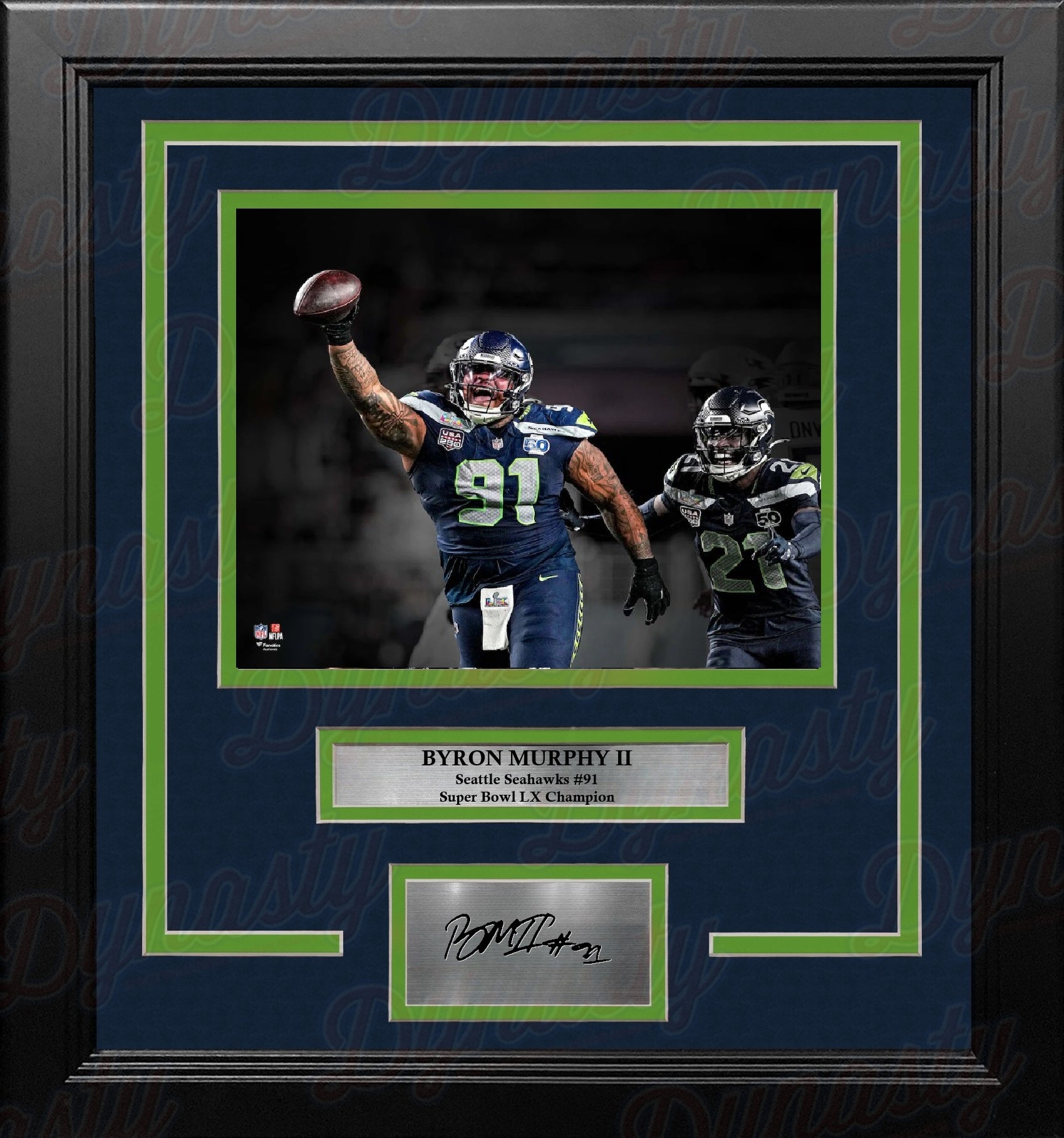 Byron Murphy Super Bowl LX Fumble Recover Seattle Seahawks 8x10 Framed Photo with Engraved Autograph