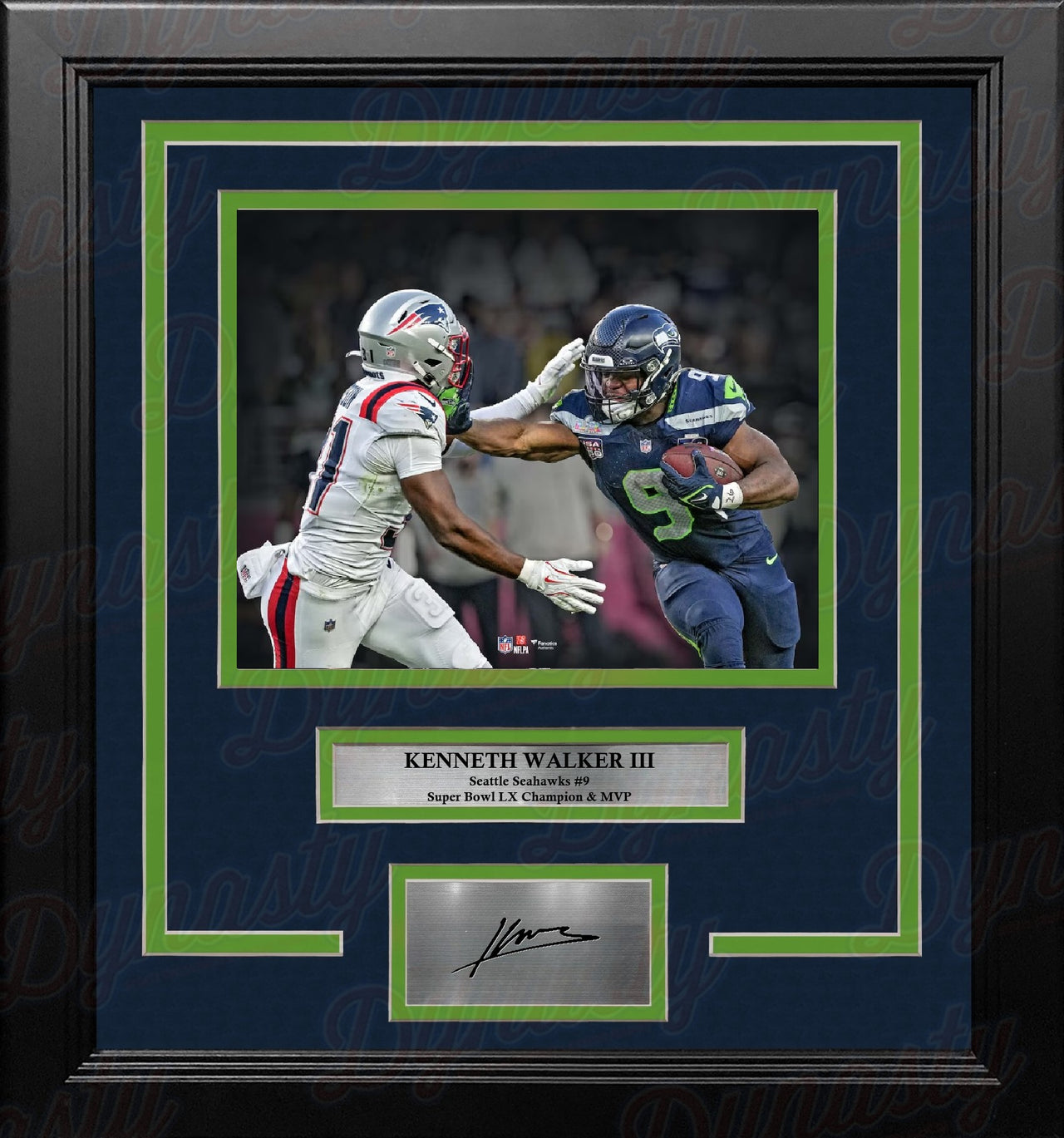 Kenneth Walker Super Bowl LX Stiff-Arm Seattle Seahawks 8x10 Framed Photo with Engraved Autograph