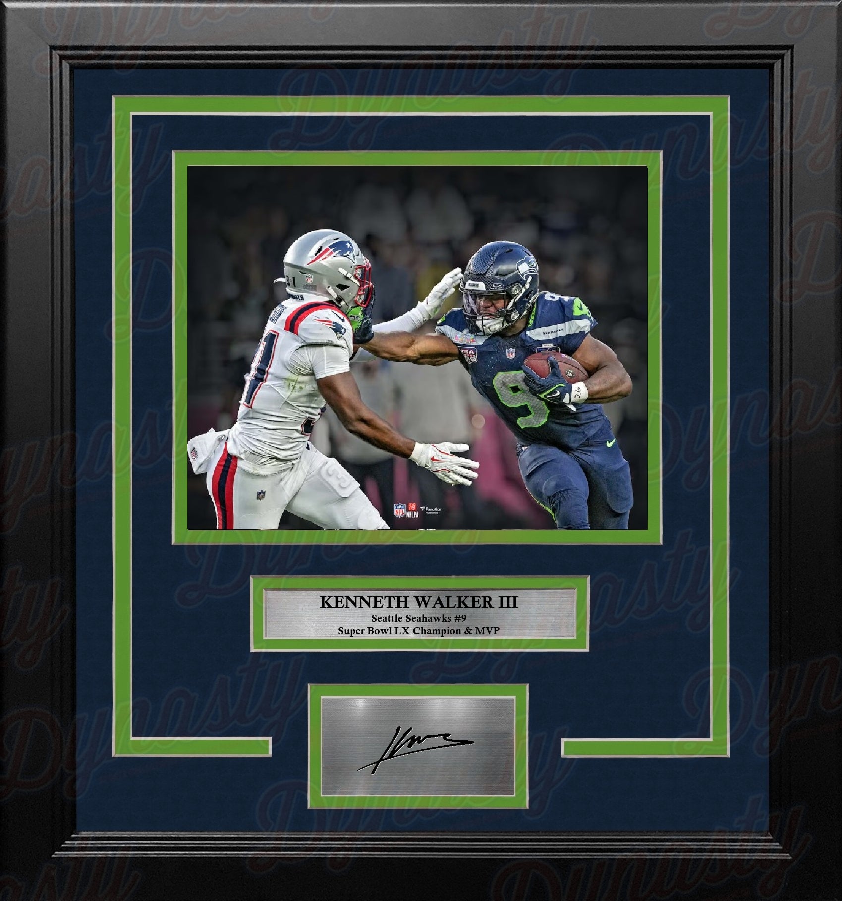 Kenneth Walker Super Bowl LX Stiff-Arm Seattle Seahawks 8x10 Framed Photo with Engraved Autograph