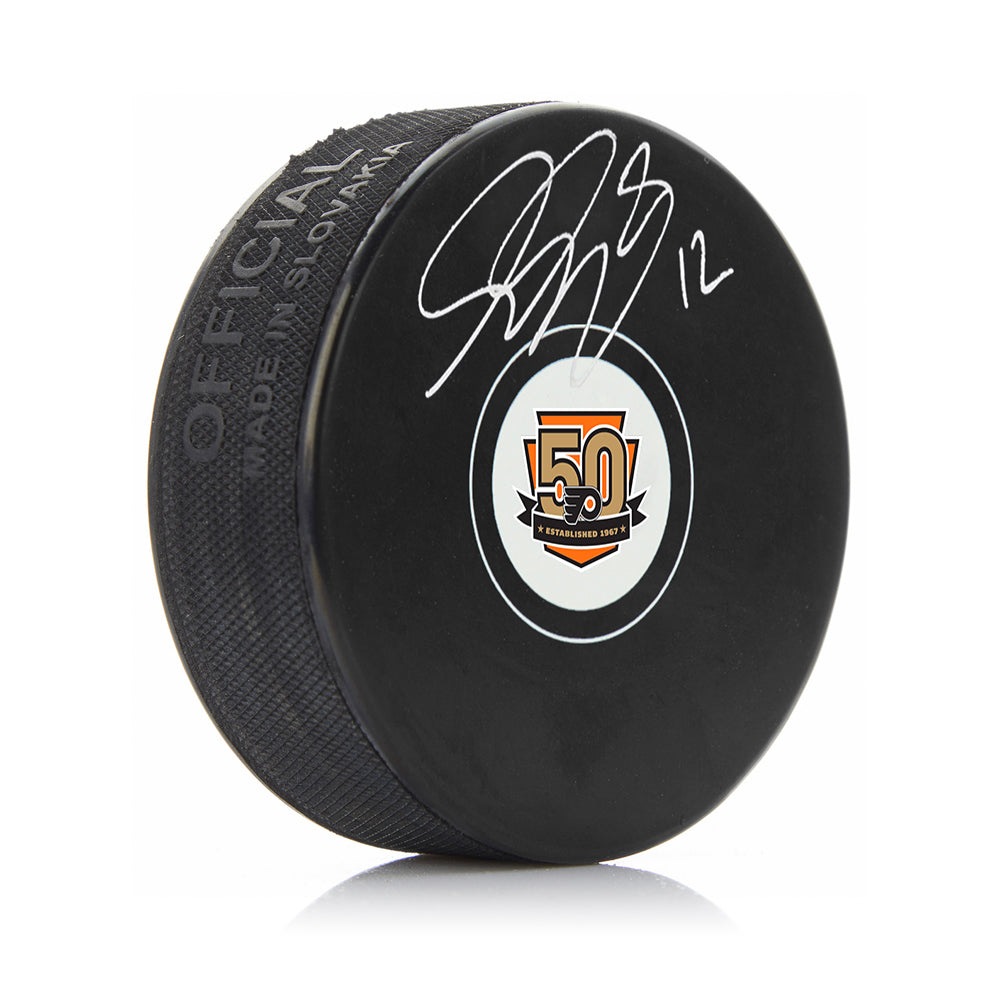 Simon Gagne Autographed Philadelphia Flyers 50th Anniversary Hockey Puck