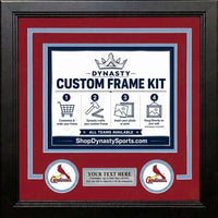 St. Louis Cardinals Custom MLB Baseball Picture Frame Kit with Red Matting, Powder Blue Trim, a Silver Nameplate, and Cardinals logos