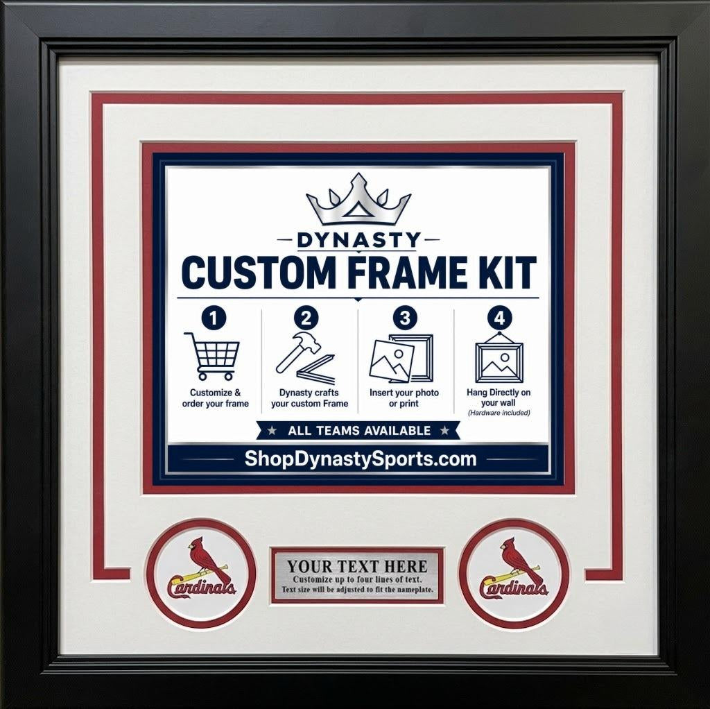 St. Louis Cardinals Custom MLB Baseball Picture Frame Kit with White Matting, Red Trim, a Silver Nameplate, and Cardinals logos