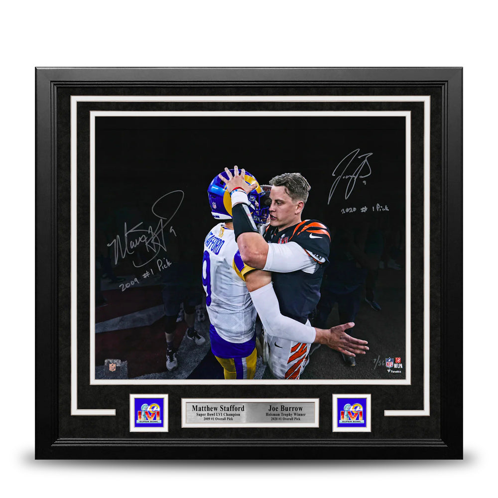 Matthew Stafford & Joe Burrow Autographed Super Bowl 16x20 Framed Football Photo Inscribed #1 Picks