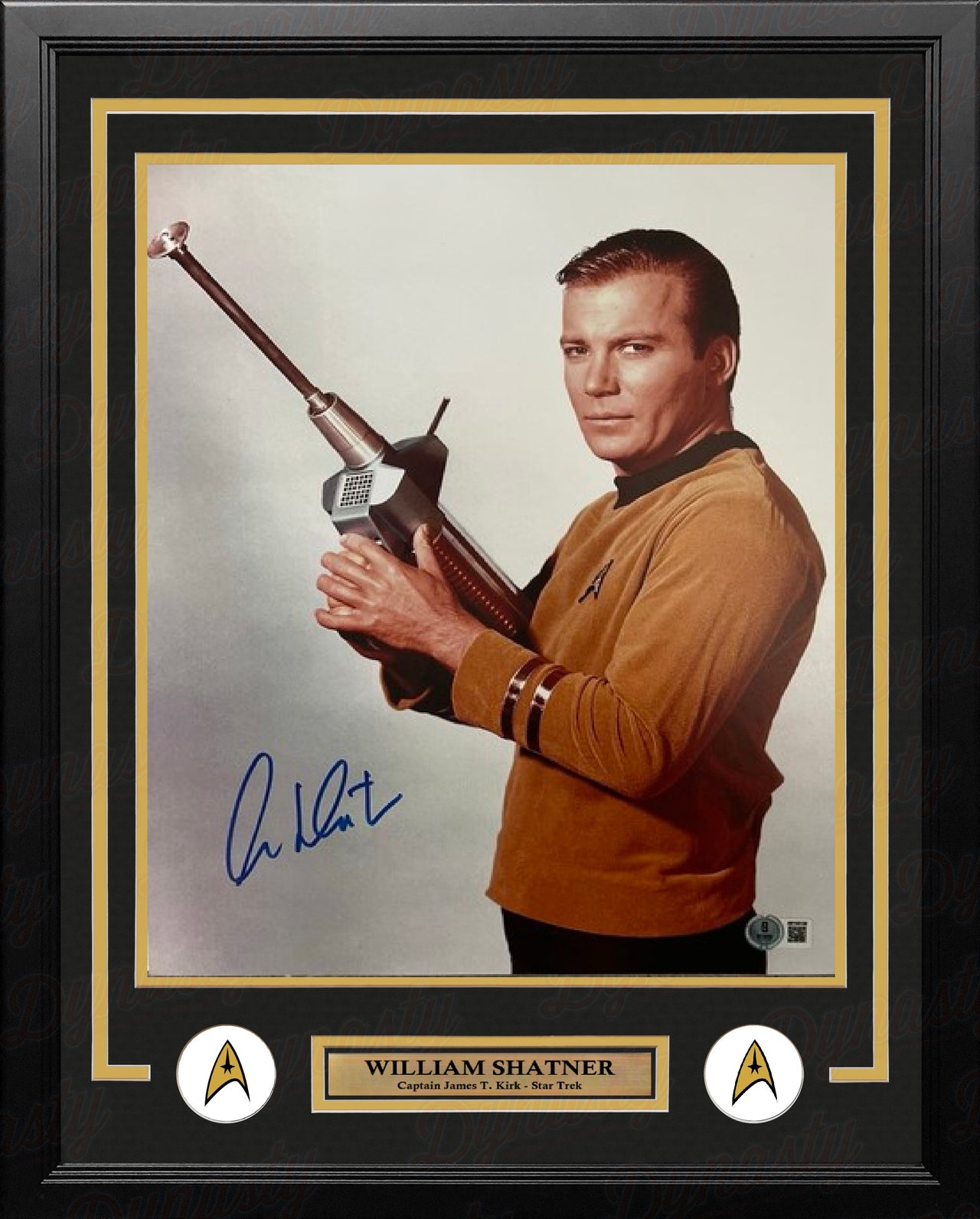 William Shatner Captain James Kirk with a Phaser Star Trek Autographed 11" x 14" Framed Photo