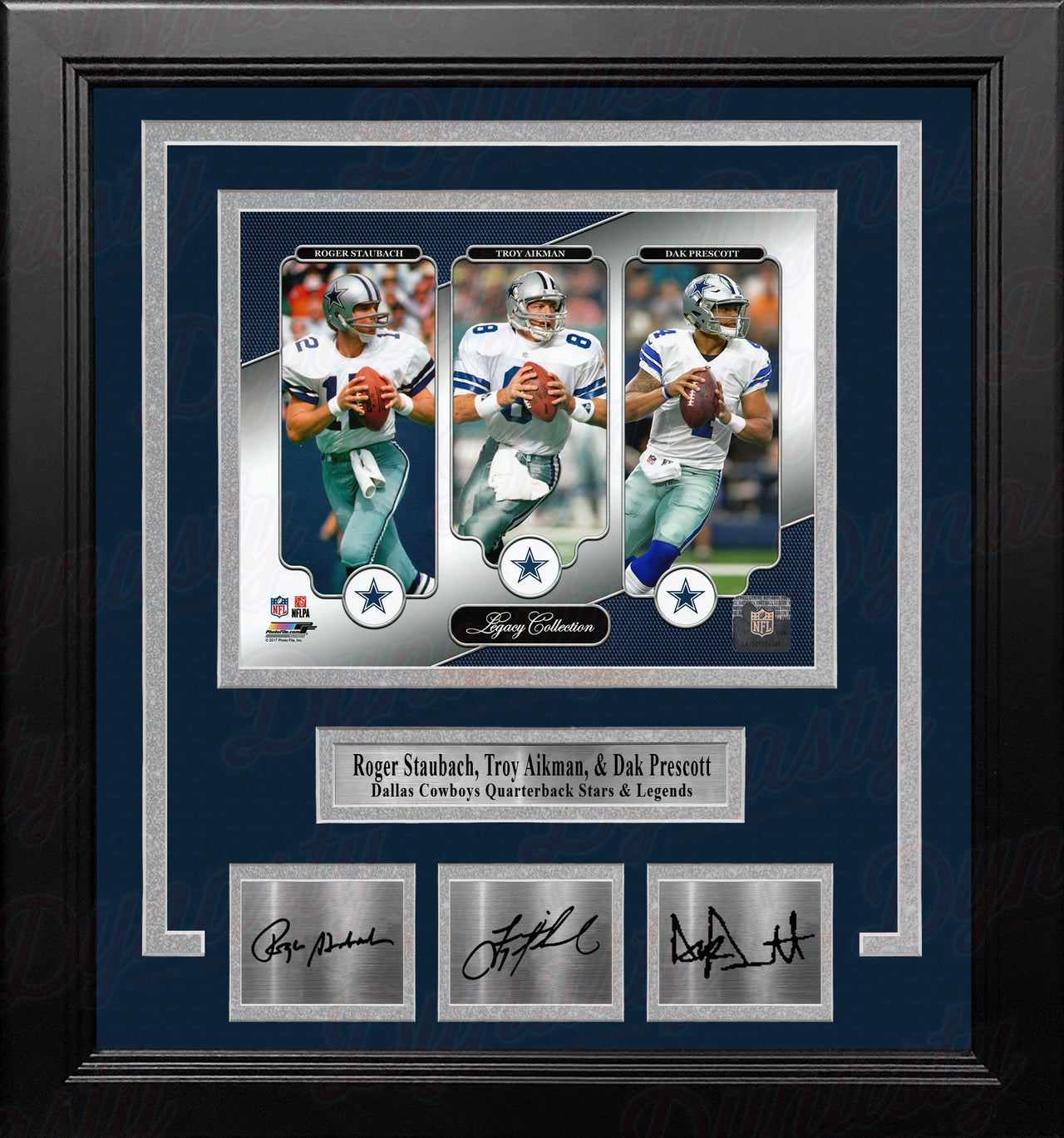 Roger Staubach, Troy Aikman & Dak Prescott Dallas Cowboys 8x10 Framed Photo with Engraved Autographs