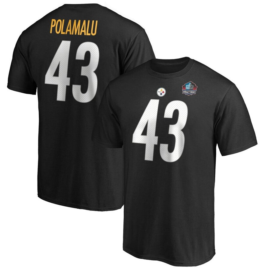 Troy Polamalu Pittsburgh Steelers Hall of Fame Inductee Player Name & Number T-Shirt