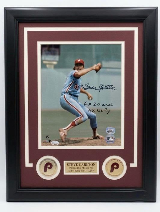 Steve Carlton Philadelphia Phillies Autographed 8x10 Framed Baseball Photo - Multiple Inscriptions