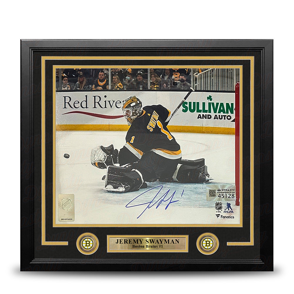 Jeremy Swayman Glove Save Boston Bruins Autographed 11" x 14" Framed Hockey Photo