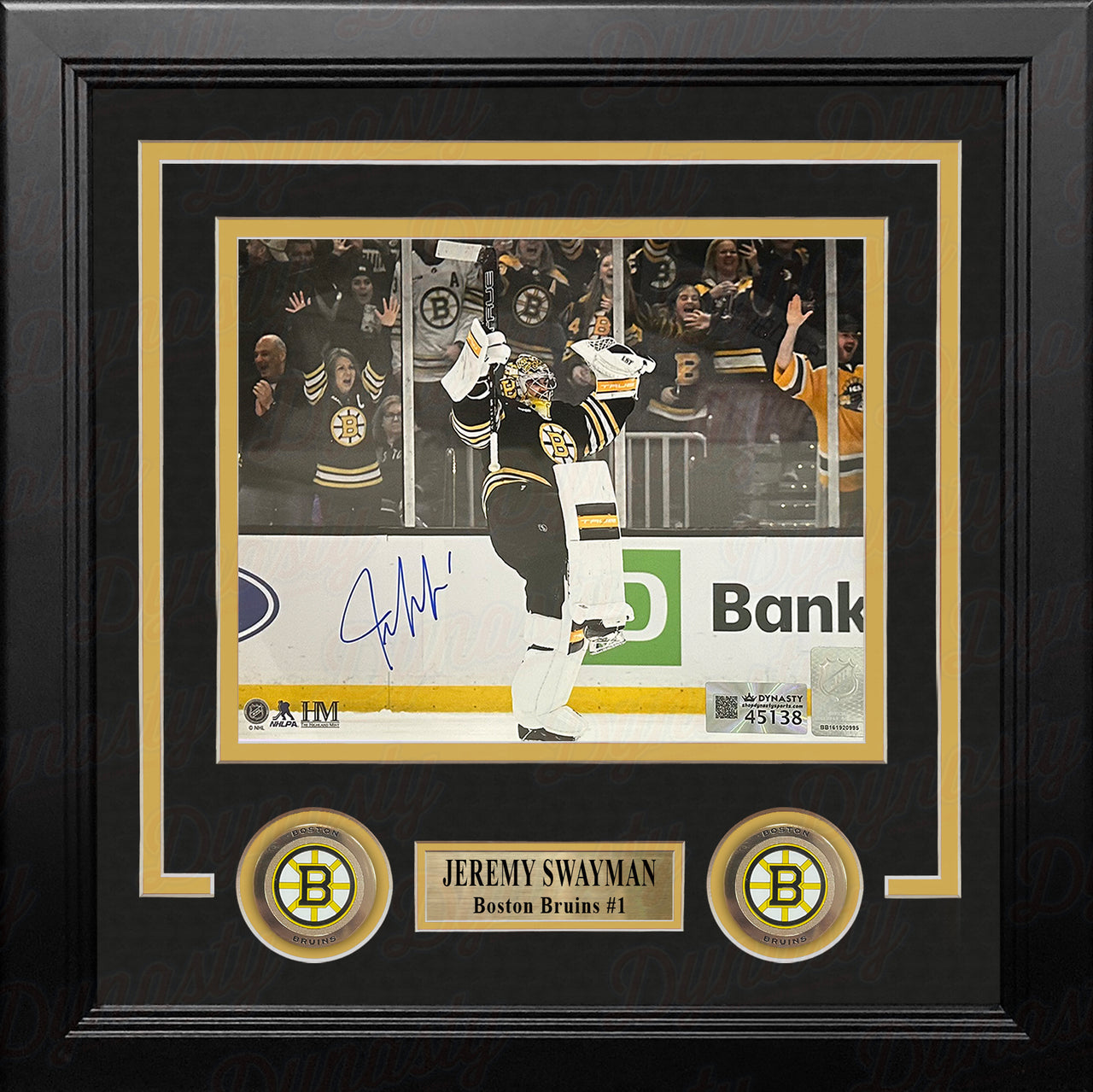 Jeremy Swayman Celebration Boston Bruins Autographed 8" x 10" Framed Hockey Photo