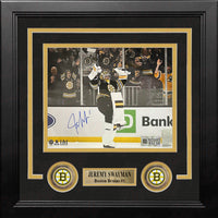 Jeremy Swayman Celebration Boston Bruins Autographed 8" x 10" Framed Hockey Photo