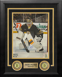 Jeremy Swayman in Goal Boston Bruins Autographed 8" x 10" Framed Hockey Photo