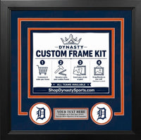 Detroit Tigers Custom MLB Baseball Picture Frame Kit with Navy Blue Matting, Orange Trim, a Silver Nameplate, and Tigers logos