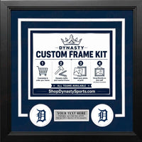 Detroit Tigers Custom MLB Baseball Picture Frame Kit with Navy Blue Matting, White Trim, a Silver Nameplate, and Tigers logos