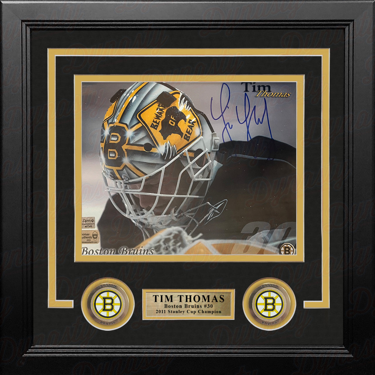 Tim Thomas Head Down Boston Bruins Autographed 8" x 10" Framed Hockey Photo