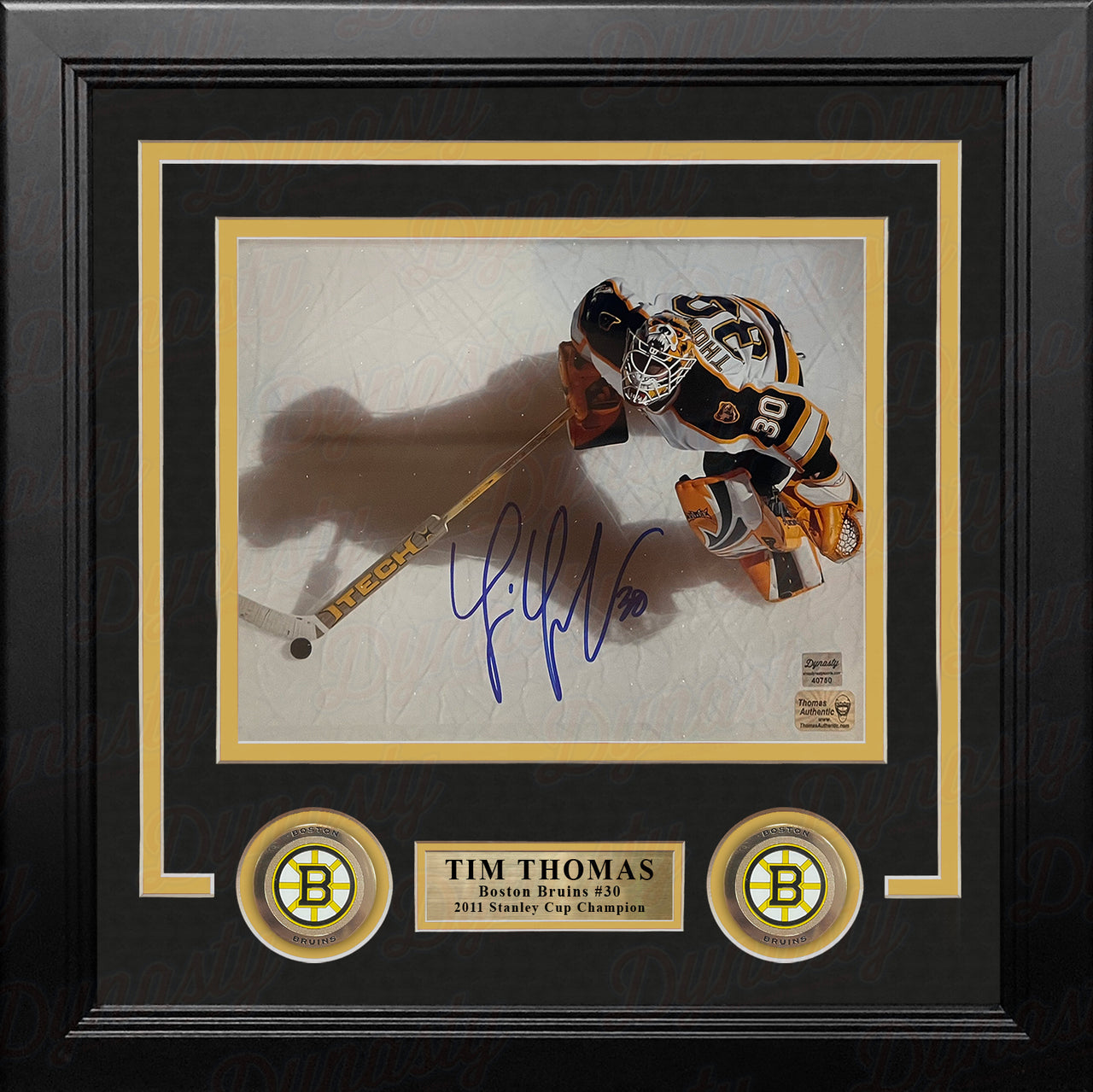 Tim Thomas Overhead Boston Bruins Autographed 8" x 10" Framed Hockey Photo