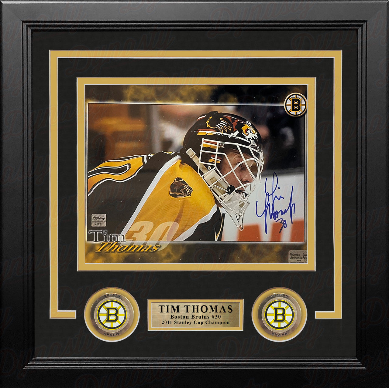 Tim Thomas Boston Bruins Autographed 8" x 10" Framed Wordmark Hockey Photo