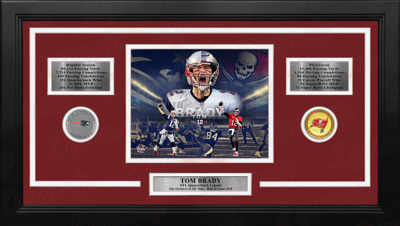 Tom Brady New England Patriots & Tampa Bay Buccaneers 8x10 Framed Photo with Career Stats