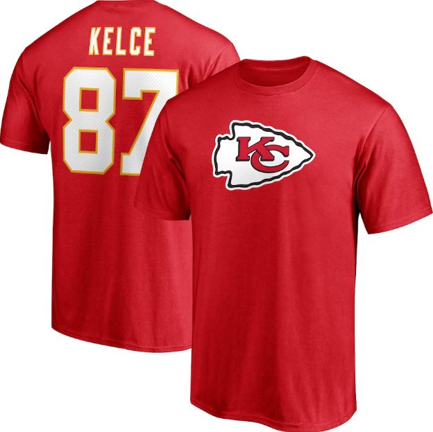 Travis Kelce Kansas City Chiefs Player Icon Name & Number T-Shirt - Red - Dynasty Sports & Framing 