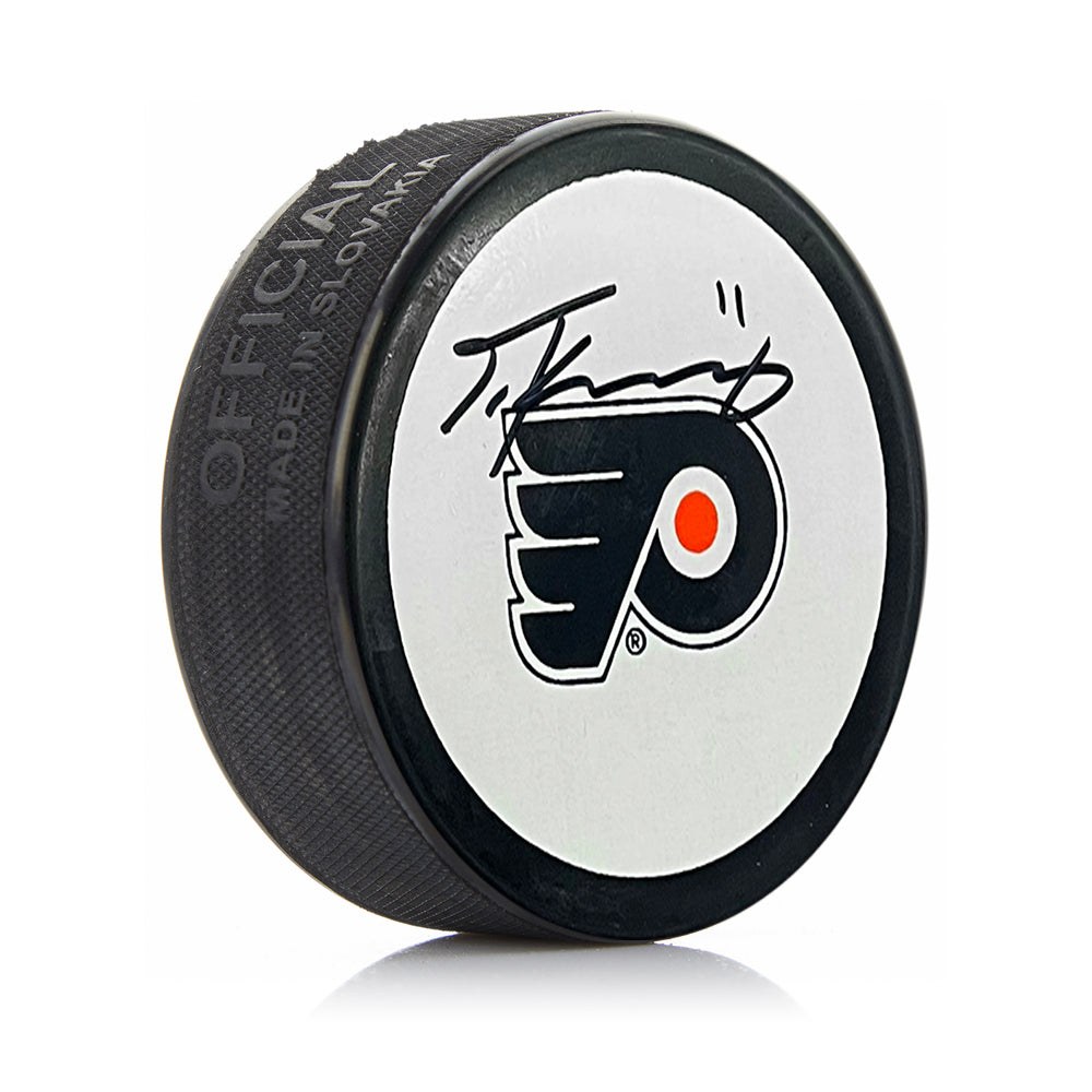 Travis Konecny Philadelphia Flyers Autographed White Hockey Logo Puck