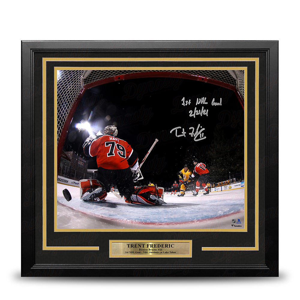 Trent Frederic First NHL Goal Boston Bruins Autographed 11x14 Framed Hockey Photo with Inscription