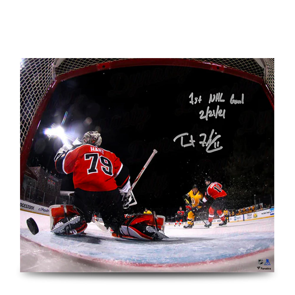 Trent Frederic First NHL Goal Boston Bruins Autographed 11" x 14" Hockey Photo with Inscription