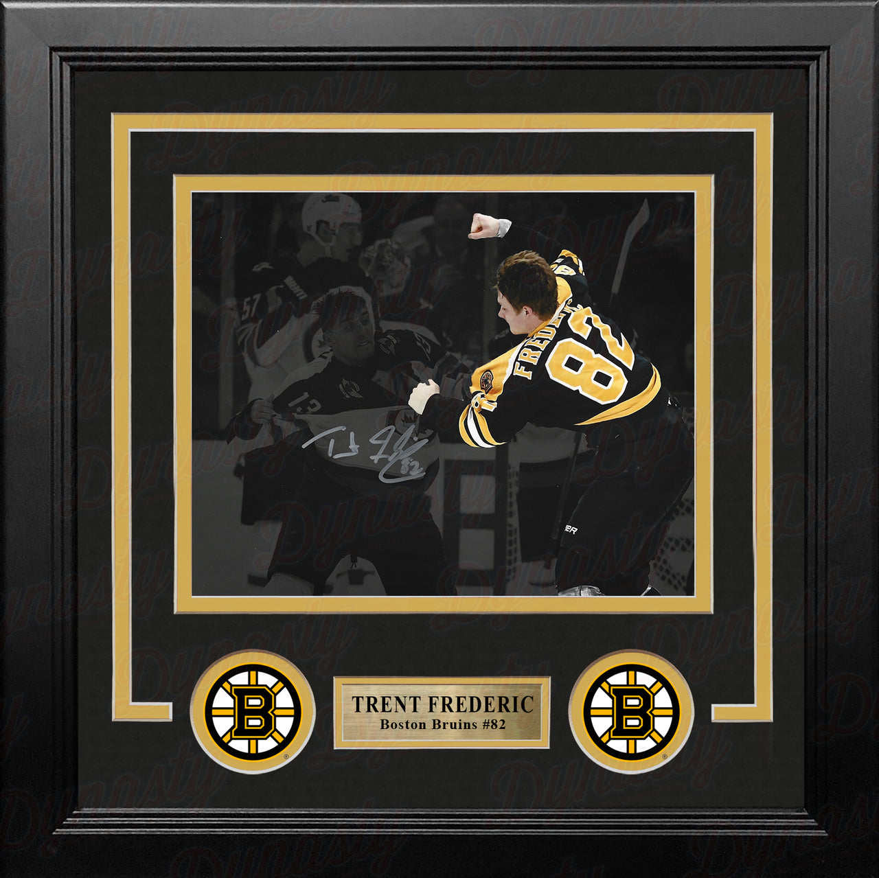 Trent Frederic Fight Boston Bruins Autographed 8" x 10" Framed Blackout Hockey Photo