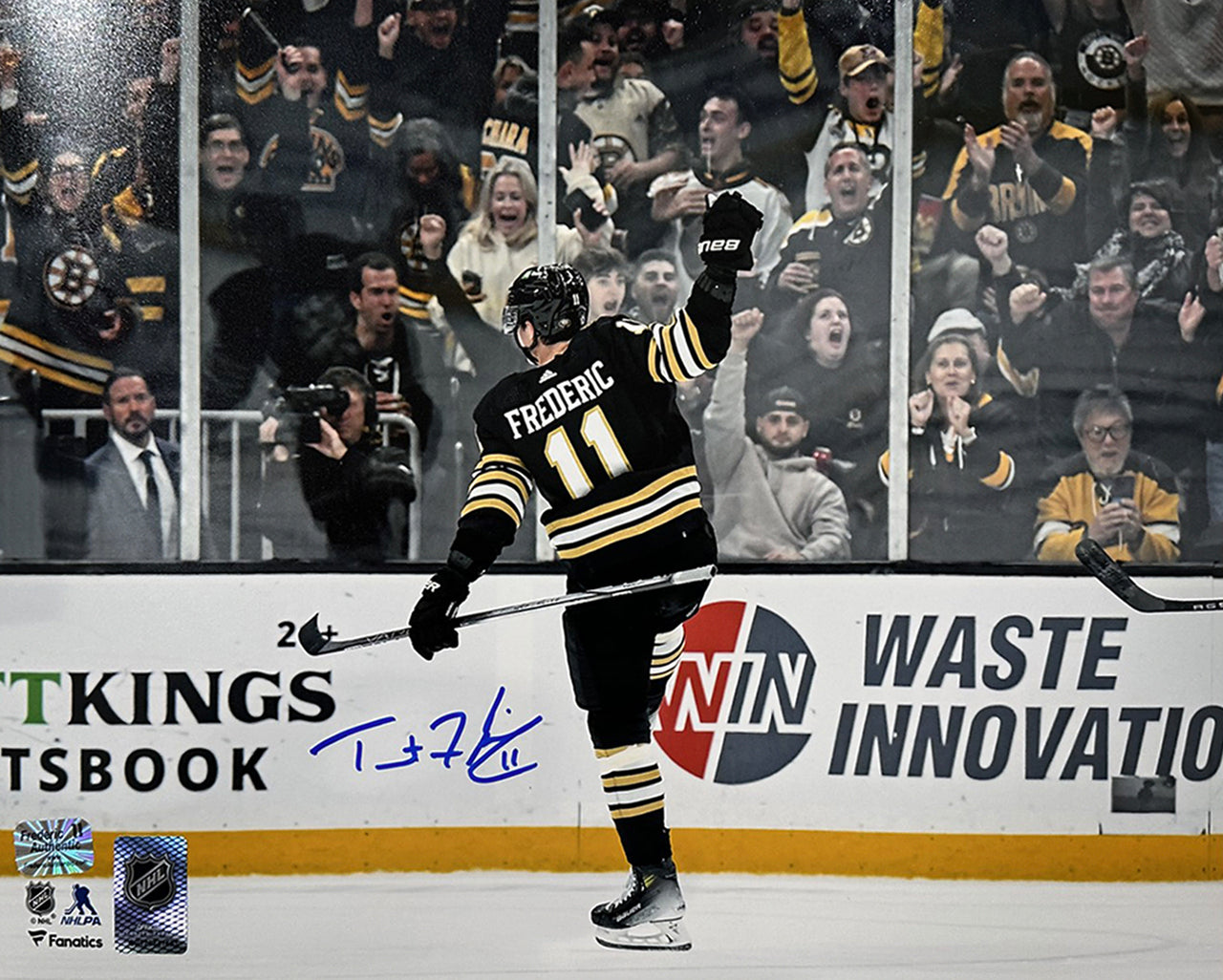 Trent Frederic Goal Celebration Boston Bruins Autographed 11" x 14" Hockey Photo