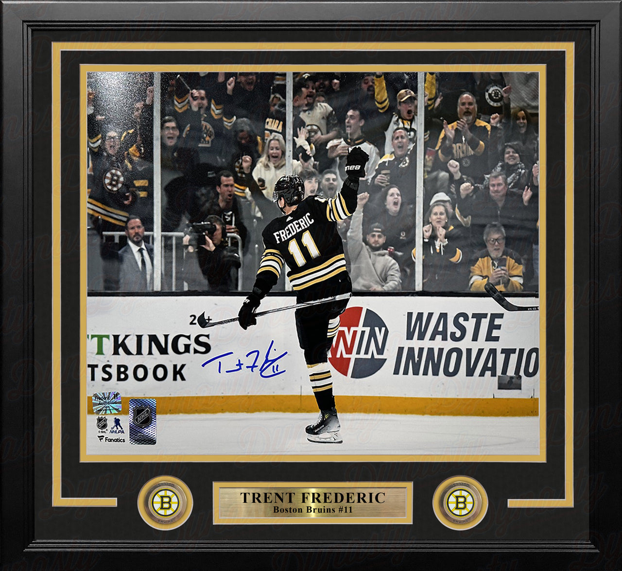 Trent Frederic Goal Celebration Boston Bruins Autographed 11" x 14" Framed Hockey Photo