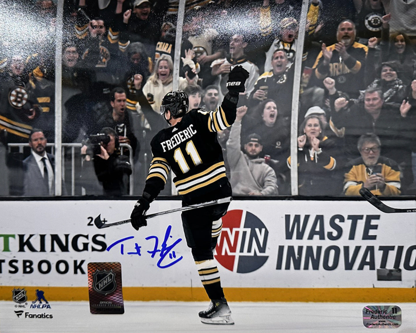 Trent Frederic Goal Celebration Boston Bruins Autographed 8" x 10" Hockey Photo