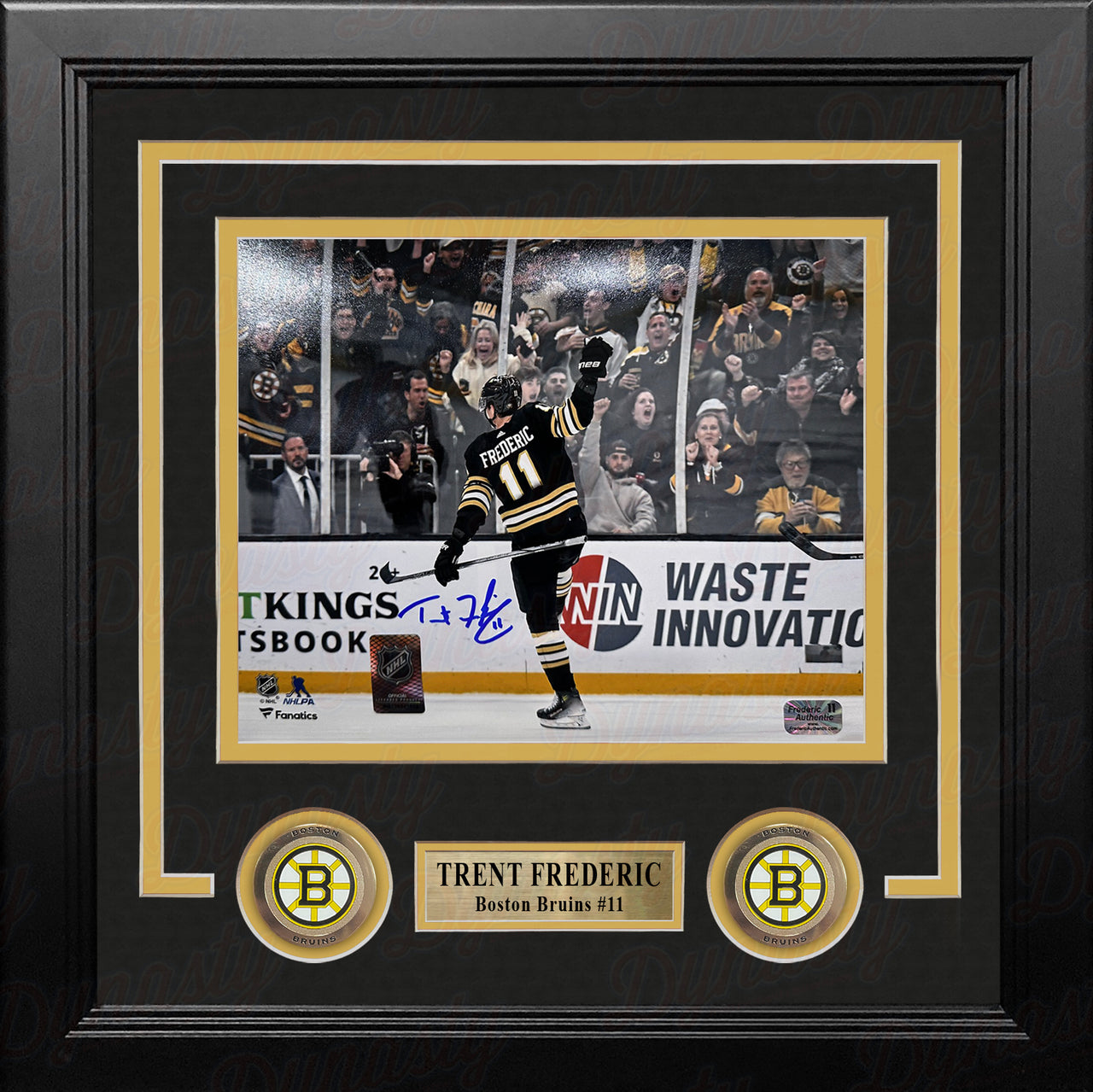Trent Frederic Goal Celebration Boston Bruins Autographed 8" x 10" Framed Hockey Photo