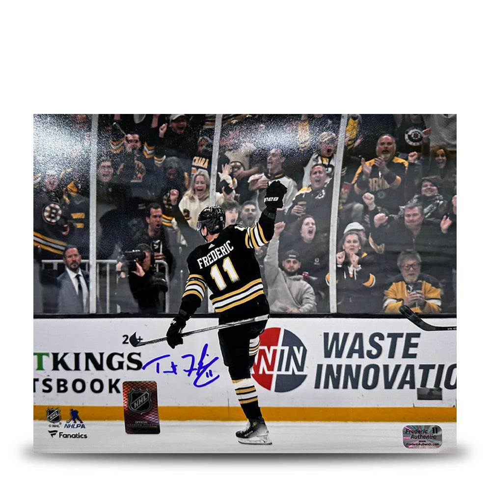 Trent Frederic Goal Celebration Boston Bruins Autographed 8" x 10" Hockey Photo