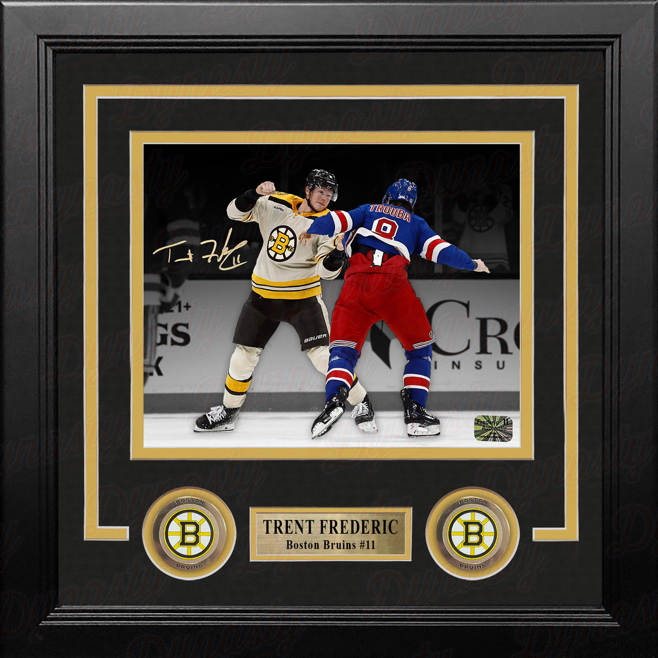 Trent Frederic Fighting Action Boston Bruins Autographed 8" x 10" Framed Hockey Photo