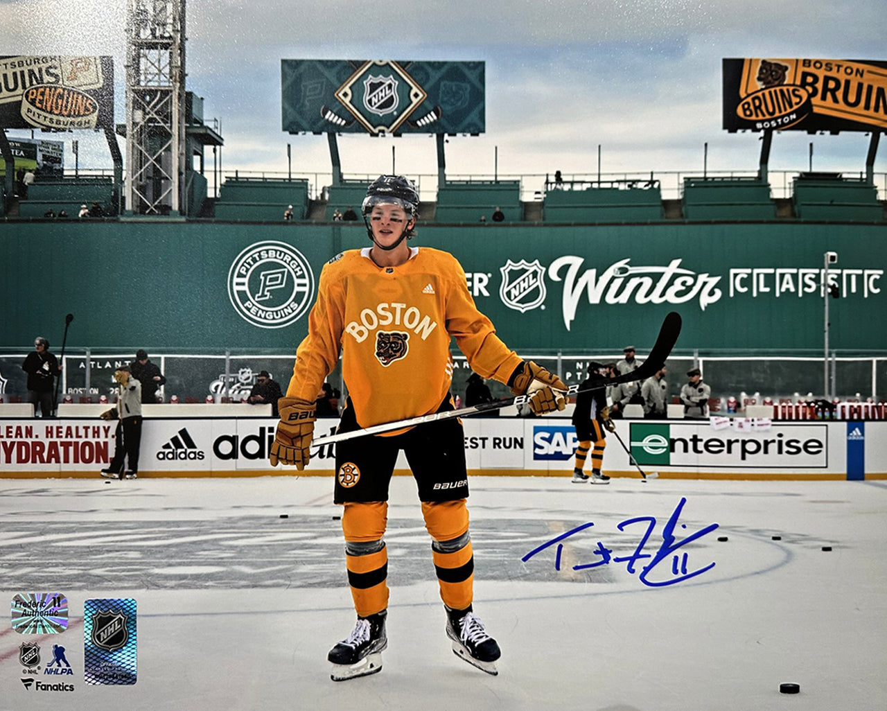 Trent Frederic Winter Classic Action Boston Bruins Autographed 11" x 14" Hockey Photo