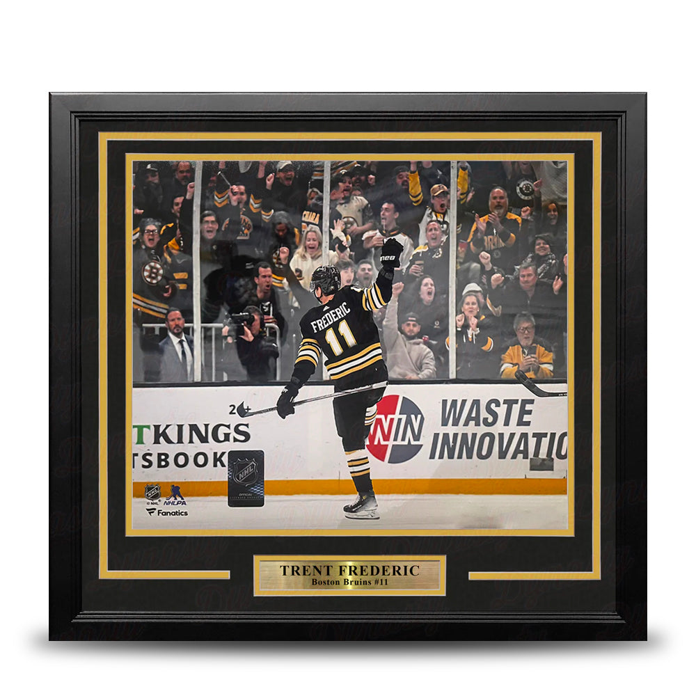 Trent Frederic Goal Celebration Boston Bruins 16" x 20" Framed Hockey Photo