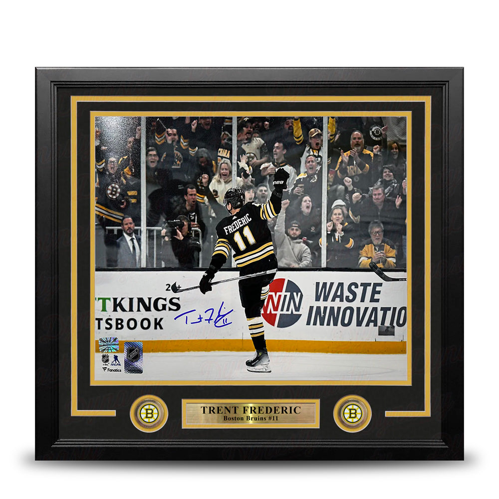 Trent Frederic Goal Celebration Boston Bruins Autographed 11" x 14" Framed Hockey Photo