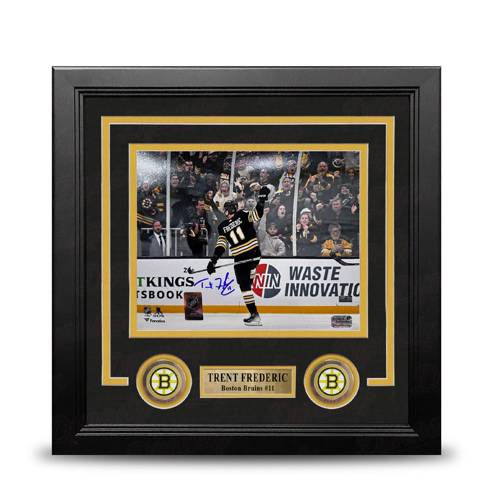 Trent Frederic Goal Celebration Boston Bruins Autographed 8" x 10" Framed Hockey Photo