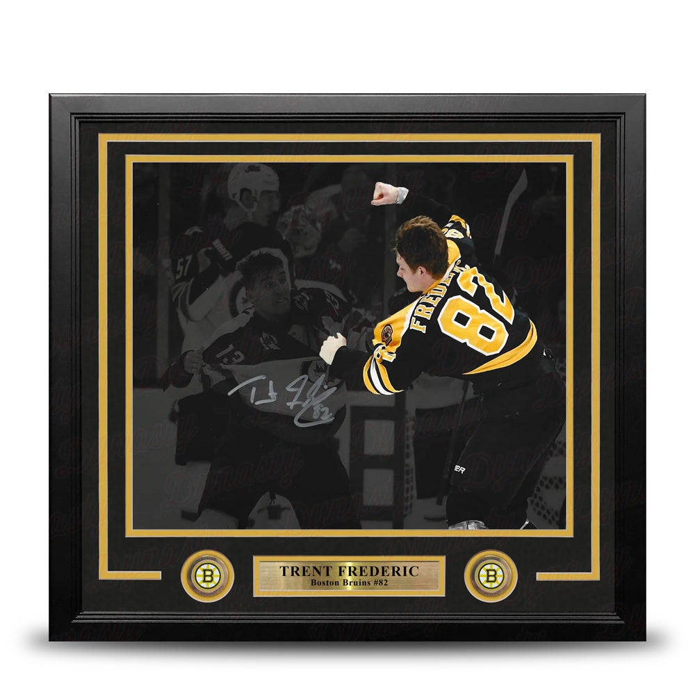 Trent Frederic Fight Boston Bruins Autographed 11" x 14" Framed Blackout Hockey Photo