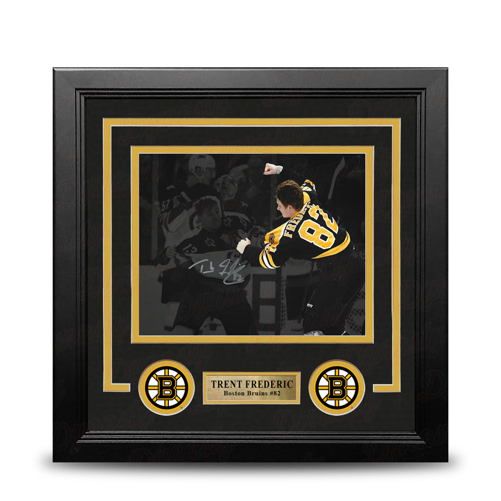 Trent Frederic Fight Boston Bruins Autographed 8" x 10" Framed Blackout Hockey Photo