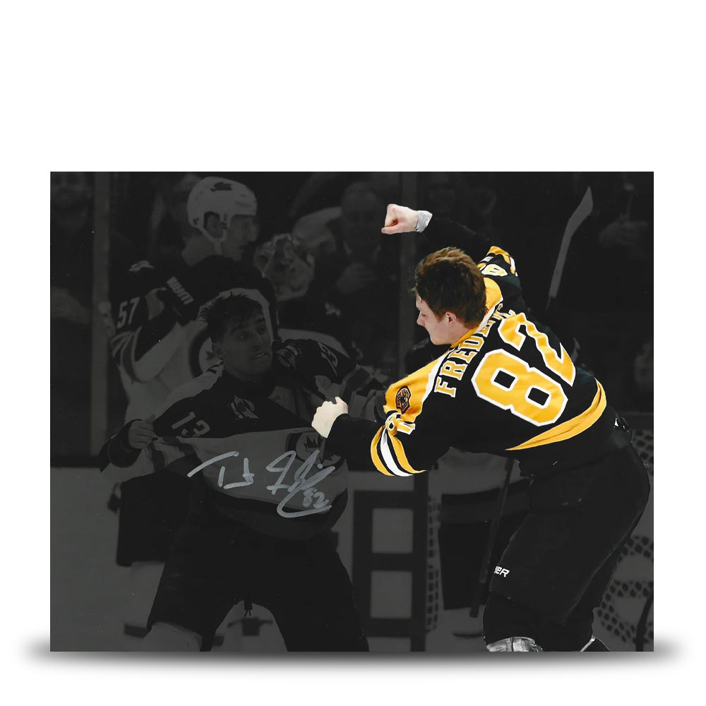 Trent Frederic Fight Boston Bruins Autographed Blackout 8" x 10" Hockey Photo