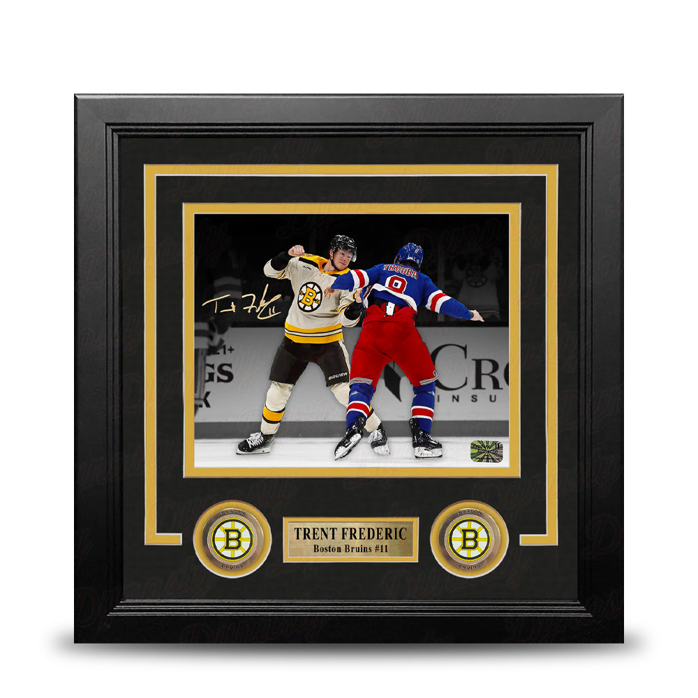 Trent Frederic Fighting Action Boston Bruins Autographed 8" x 10" Framed Hockey Photo