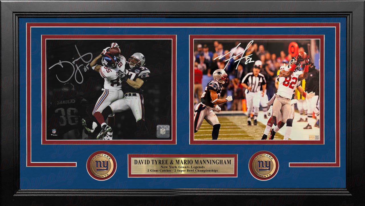 David Tyree & Mario Manningham Super Bowl Catches NY Giants Autographed 8x10 Framed Photo Collage