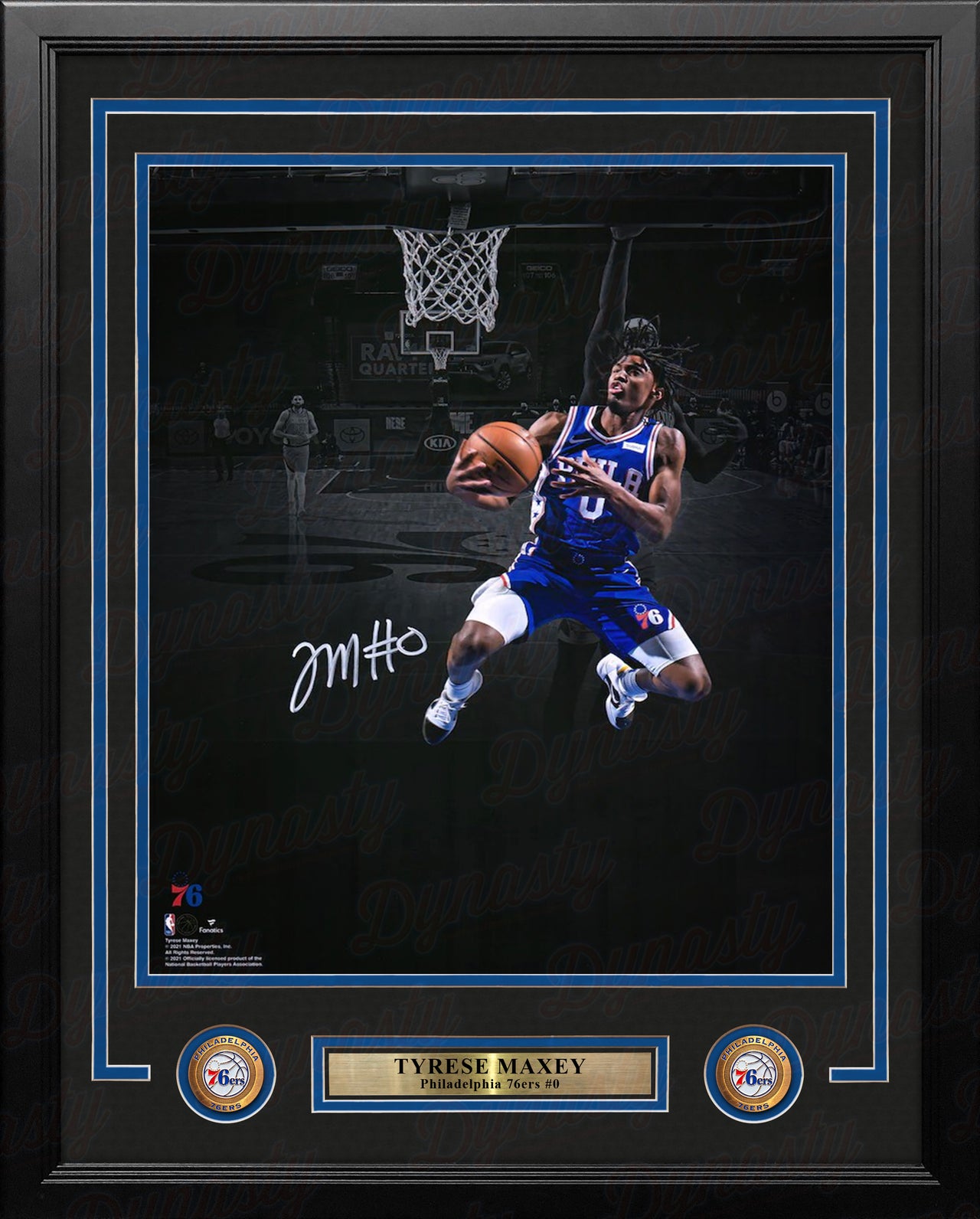 Tyrese Maxey Blackout Layup Philadelphia 76ers Autographed 16" x 20" Framed Basketball Photo