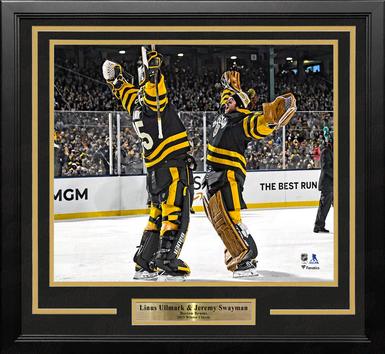 Linus Ullmark & Jeremy Swayman 2023 Winter Classic Boston Bruins Framed Hockey Photo - Dynasty Sports & Framing 