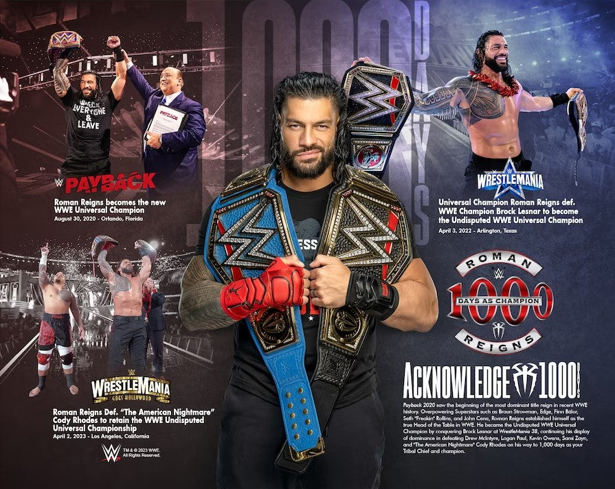 Roman Reigns 1000 Days as Champion 8" x 10" WWE Wrestling Collage Photo