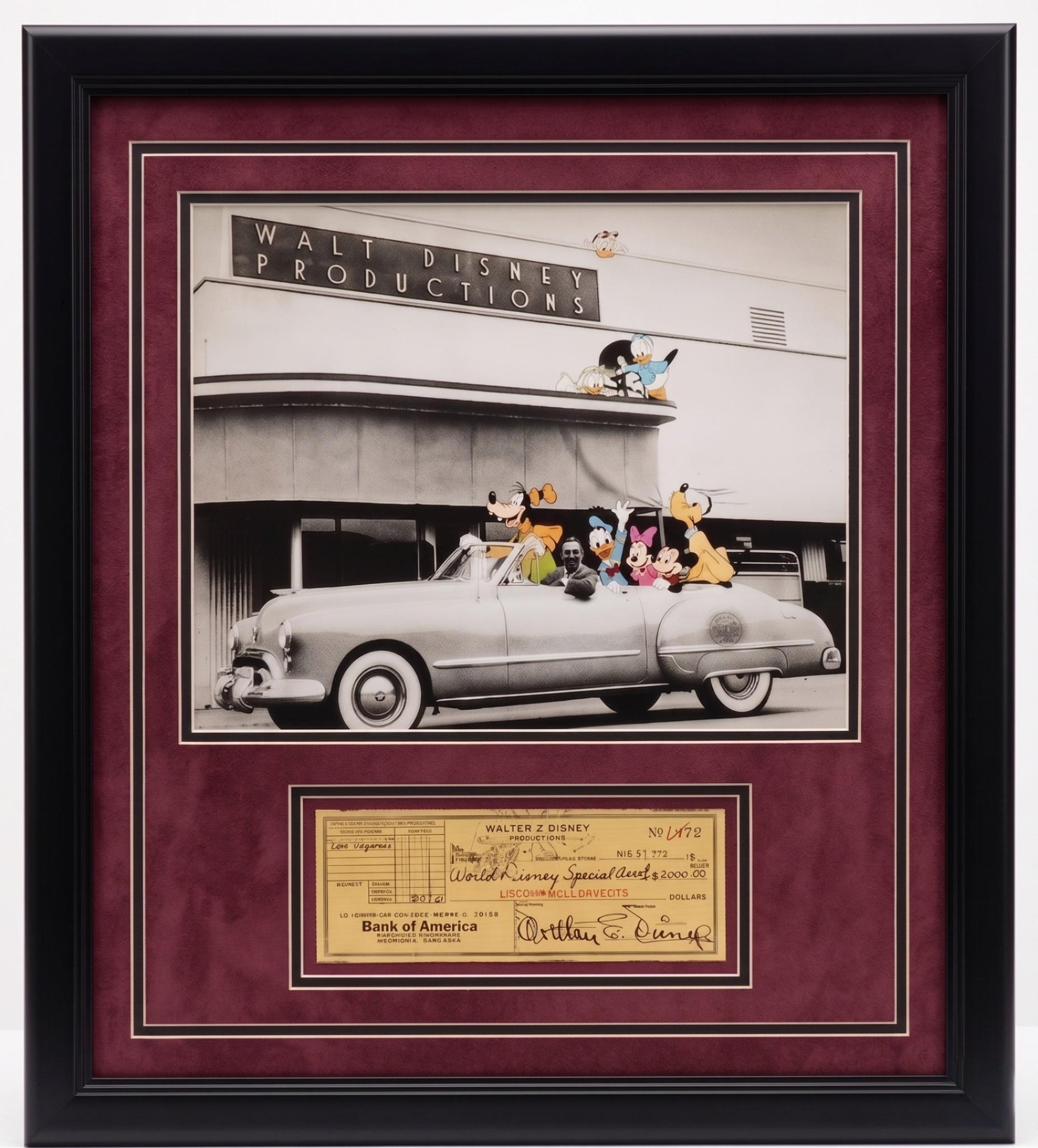 Walt Disney 11" x 14" Framed Photo Collage with Autographed Check - JSA Authenticated