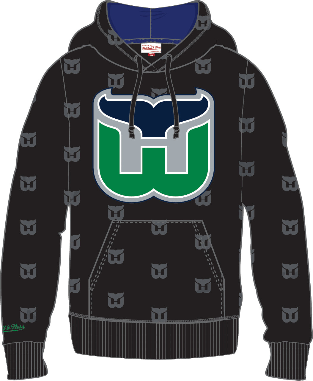 Hartford Whalers Mitchell & Ness All Over Print Fleece Hoodie - Dynasty Sports & Framing 