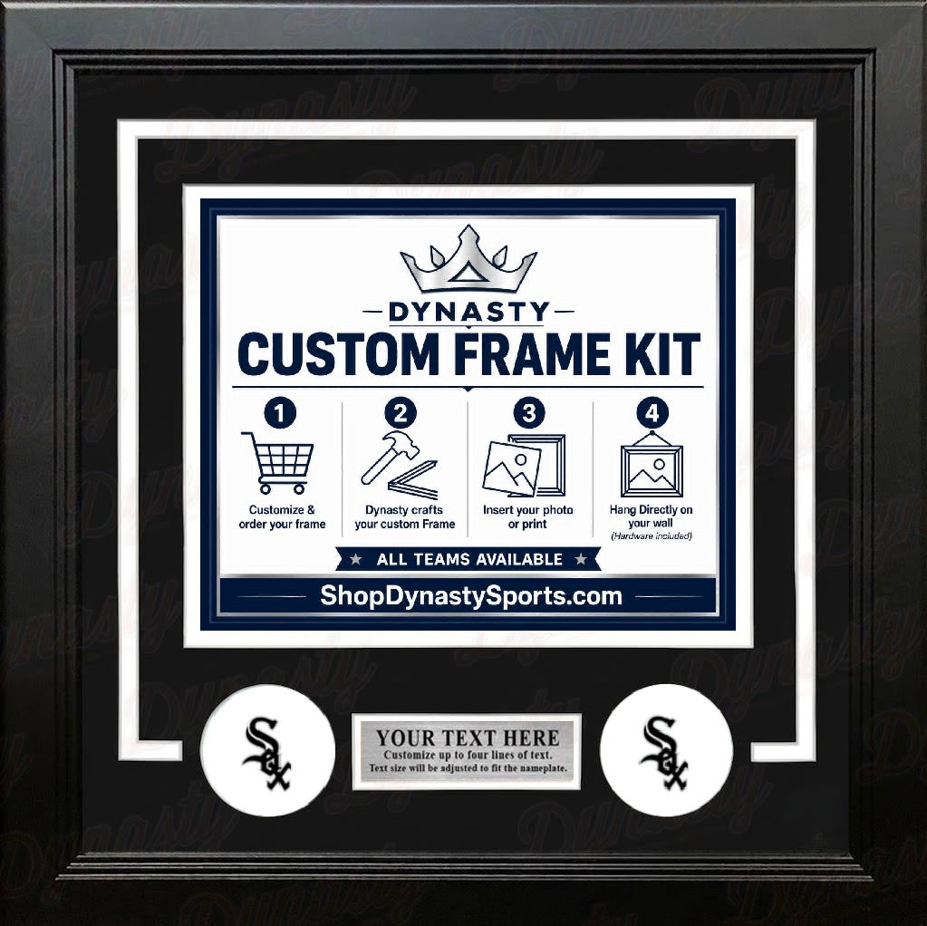 Chicago White Sox Custom MLB Baseball Picture Frame Kit with Black Matting, White Trim, a Silver Nameplate, and White Sox logos